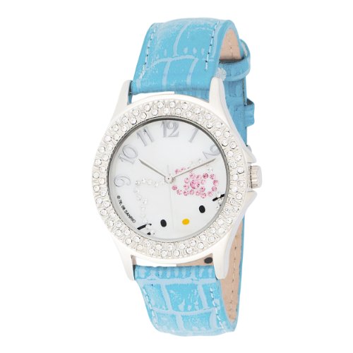 Hello Kitty Kids' HK1251 Oversize Stoned Out Case Blue Strap Analogue Watch