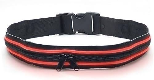 LED Flashing Waist Pack Running Belt for High Visibility at Night - Take Along Keys, Money and other Small Items - For Men and Women an indispensable Sport Accessories by OUTXPRO (M - Red)