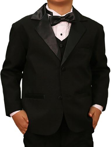Black Boys Tuxedo Set . 5pcs . Tuxedo Jacket . Tuxedo Pants . Tuxedo Shirt . Tuxedo Vest . Black Bow Tie