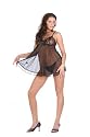 2 PC. Mesh babydoll with floral embroidery cup, scallop lace trim, and matching G-string.