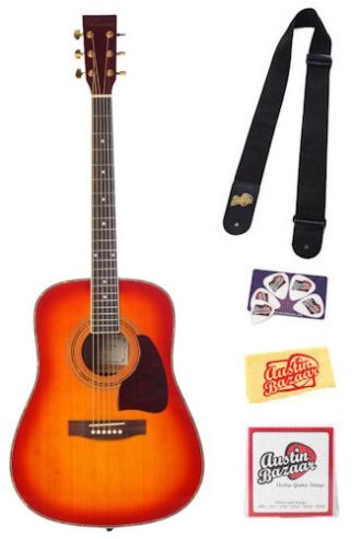 Barcelona D200 Full-Size Dreadnought Acoustic Guitar Bundle with Strap, Strings, Pick Card, and Polishing Cloth - Cherry Sunburst