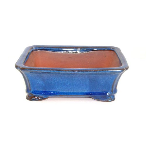 18cm Blue Rectangular Glazed Bonsai Pot