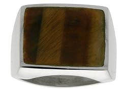 Gent'sSterlingSilverLargeSquareTigerEyeRingsize11