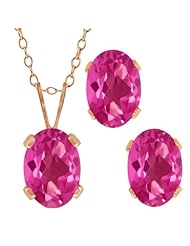 2.05 Ct Oval Pink Mystic Topaz Gold Plated Silver Pendant Earrings Set