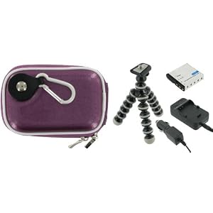 4n1 Hard Shell Case (Candy Lilac) / NB-4L AC DC Charger / Battery / Tripod for Canon PowerShot SD780IS Digital Camera Black