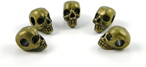 Bronze Metal Skull Beads Horizontal Holes For Paracord Bracelets, Lanyards, &amp; Leather Projects (20)