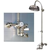American Bath Factory F3-3268-PB-F9-3205-PL-PBWall Mount Shower w/ Tub Filler in Polished Brass w/ Porcelain Lever Handles
