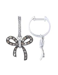 14K White Gold 0.41ct Perfect Bow Micropave Round Brown Diamond Dangle Earrings