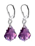 Amethyst Swarovski Crystal Sterling Silver Leverback Dangle Earrings