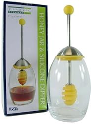 Honey jar with silicone dipper for storing all honeys