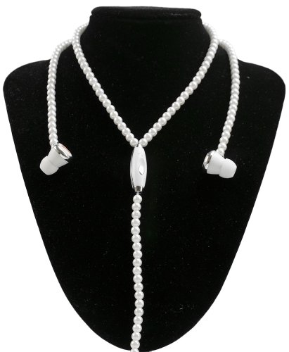 WCI Jewel Phones - Fashionable Jewelry Necklace With Quality Stereo Earphones And Microphone - Connect To iPod, iPhone, Droid, Blackberry, MP3 Player And All 3.5mm Audio Devices - White Pearls