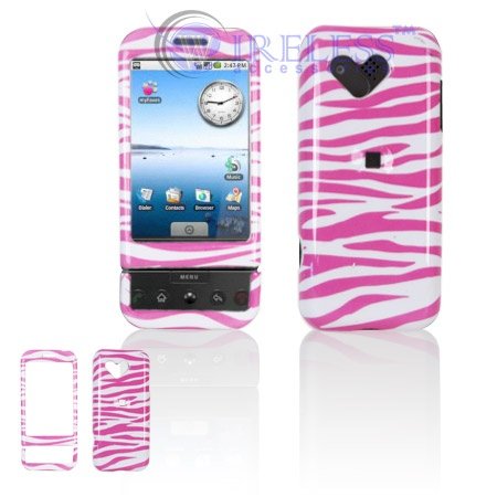 HTC Google G1/Dream Cell Phone Pink/White Zebra Design Protective Case Faceplate Cover