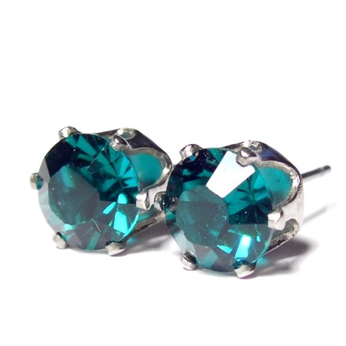 Men's 8mm Silver Plated Stud Earrings set with Xilion blue zircon Swarovski Crystal. Gift Box. Beautiful jewellery for very special people.