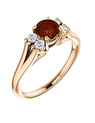 18K Rose Gold 5.00mm Round Cut Mozambique Garnet and Diamond Ring -- LIFETIME WARRANTY