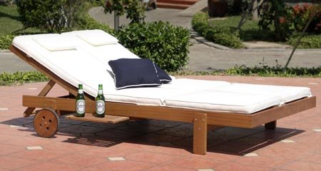 Kitchen: Chesapeake Double Outdoor Adjustable Patio Lounger   Balau Wood