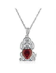 Sterling Silver Heart Shape Created Ruby and Diamond Dog Pendant (1cttw. 18" Chain)