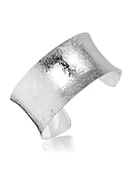 Sterling Silver Rhodium Plated Concave Cuff with Swirl Motif Texture