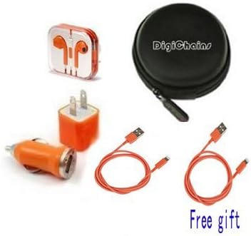 DigiChains? 5-in-1(1pcs cable free gift) Earphone/cable Hard Case/Bag + earphone + Wall Charger + Car Charger+ 1M Length USB Sync Data / Charging White Cable for iPhone 5 / 5C / 5S iPad Mini iPod Touch 5th Gen
