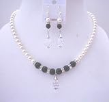 White Pearls & Black Jewelry Sets Swarovski White & Black Pearls w/ Silver Rondells Crystals Teardo Exclusive Necklace Sets (BRAND NEW)