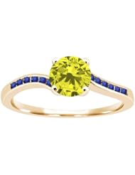 0.92 Ct Round Canary Diamond Blue Sapphire 14K Yellow Gold Ring