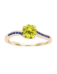 0.92 Ct Round Canary Diamond Blue Sapphire 925 Yellow Gold Plated Silver Ring
