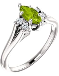 Platinum 8.00x4.00mm Marquise Cut Peridot and Diamond Ring -- LIFETIME WARRANTY