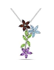 Sterling Silver, Garnet, Citrine, Peridot, Amethyst and Blue Topaz Pendant Necklace, 18"