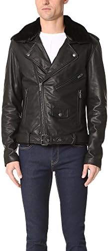 BLK DNM Men's Shearling Collar Leather Jacket 5, Black, Medium