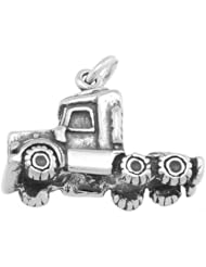 Sterling Silver Three Dimensional Semi Truck Charm