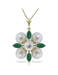 14k Solid Gold 18" Cluster Pearl Necklace with Emeralds