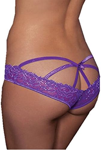 Women's Lace Bandage Briefs Knickers G String T Back Panties Purple XL