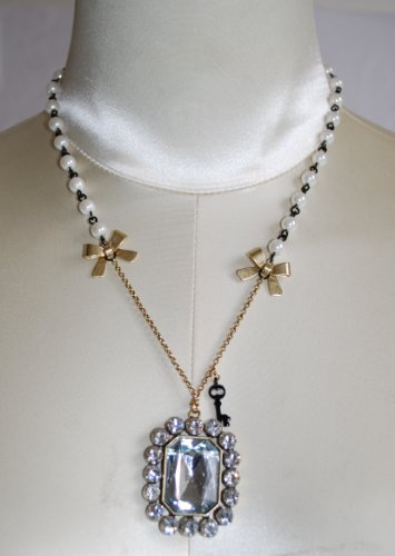 Betsey Johnson Crystal Pendant Faux Pearl Necklace