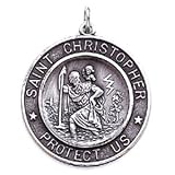 Saint Christopher - Sterling Silver St. Christopher Medal Pendant, 32mm Diameter