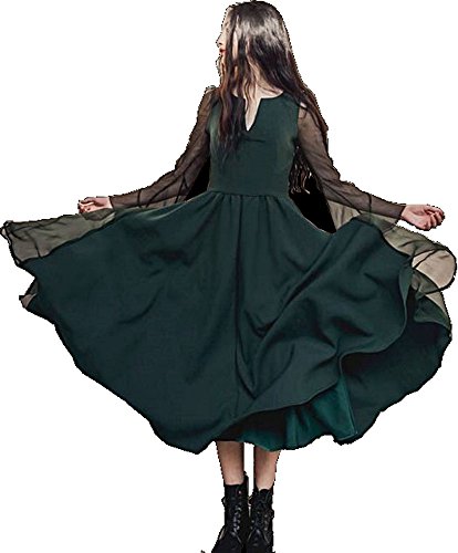 ワンピース ドレス Aライン ハイウエスト フレアー シースルー コットン 刺繍 綿 ロングスカート シンプル レトロ 清楚 キュート エレガンス カジュアル レディース 秋物 冬物 可愛いスカーフ付き R408