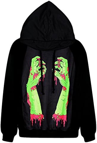 ERLKING Women's Punk And Rock Printing Zombie Hand Hooded Sweatshirts