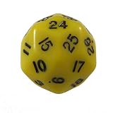 30 Sided Yellow Dice Polyhedral in Black Suedine Pouch