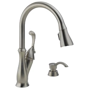 Delta 19950-SSSD-DST Arabella Single Handle Pull-Down Kitchen Faucet with Soap Dispenser, Brilliance Stainles