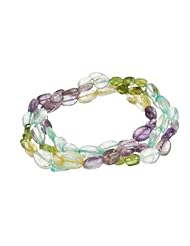 3-Row Flat Oval Multi-Gemstone Stretch Bracelet 7.5"