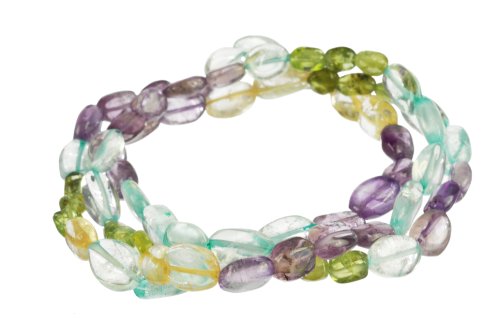 3-Row Flat Oval Multi-Gemstone Stretch Bracelet 7.5