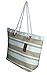 Large Zipper Top Stripe Straw Look Beach Bag Tote - 20