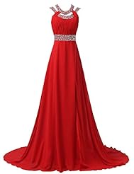 Halter Ruched Sequined Beaded Backless Open-Back Pleated Slit Chiffon/Satin Full Length Evening Dress/Prom Dress/Party Dress 