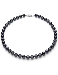 PremiumPearl 8-8.5mm Japanese Black Akoya Pearl Necklace AA+ Quality Yellow Gold, 17" Length