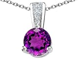 1.31 cts Genuine Round Amethyst and Diamond Pendant - 14kt White or Yellow Gold