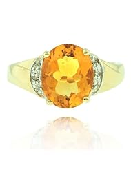14k Yellow Gold Citrine Oval Gemstone and Diamond Ring, Birthstone of November