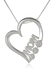 Sterling Silver "Mom" Heart Pave Cubic Zirconia Pendant Necklace , 18"