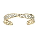 18k Yellow Gold Plated Sterling Silver Diamond Accent Filigree Open Cuff Bracelet, 7.25