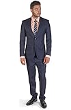 Slim Fit Plaid Navy Blue 2 Button Notch Lapel Suit By Azar Man