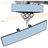 iJDMTOY&reg; Universal Fit JDM 300mm 12" Wide Anti-Glare Blue Tint Curve Convex Clip On Rear View Mirror For Car SUV Van Truck, etc