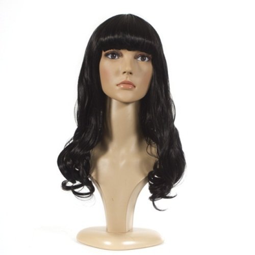 Long Black Curly Katy Perry Style Wig | Blunt fringe