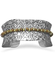 Oxidized Cuff with Cultured Freshwater Pearls and Glass Beads
